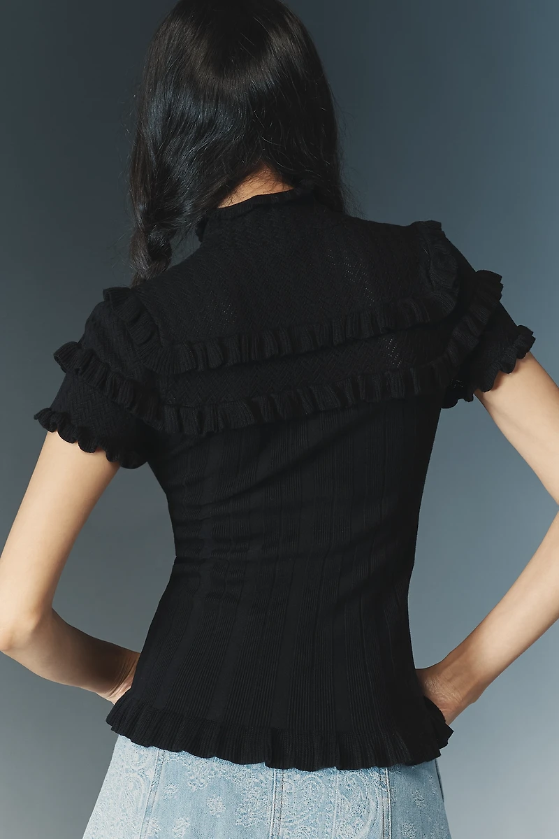 By Anthropologie Ruffle-Hem Knit Top