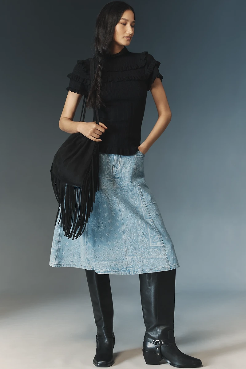 By Anthropologie Ruffle-Hem Knit Top