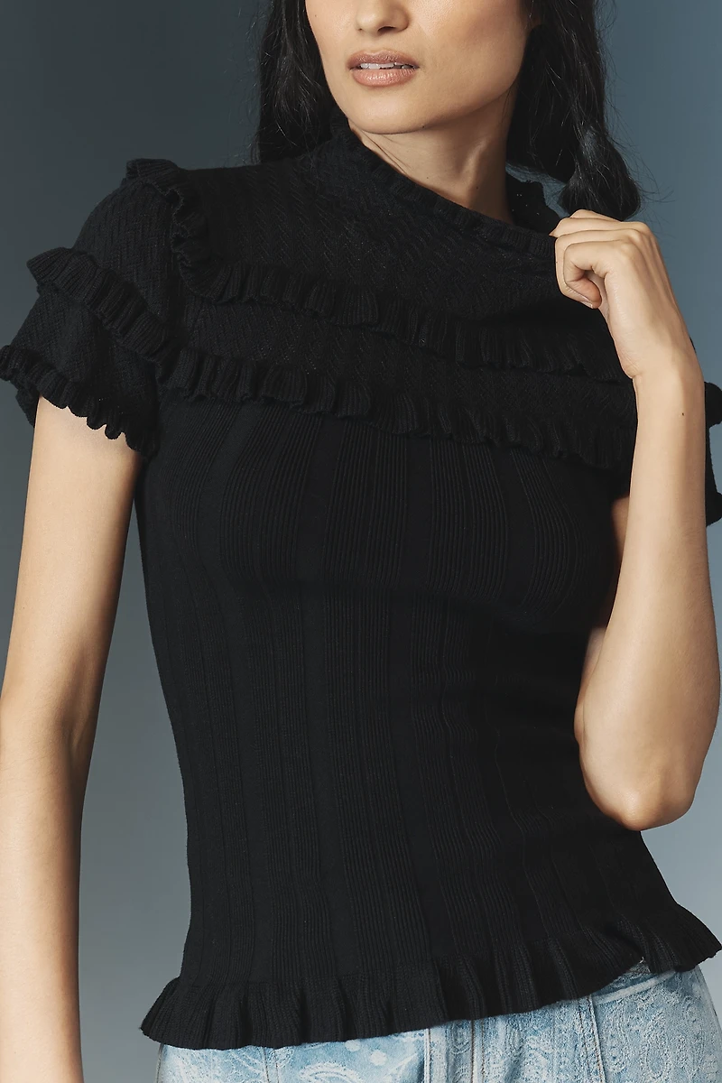 By Anthropologie Ruffle-Hem Knit Top