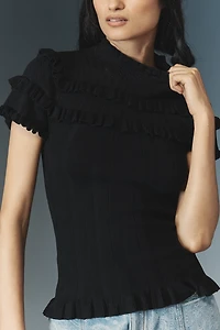 By Anthropologie Ruffle-Hem Knit Top