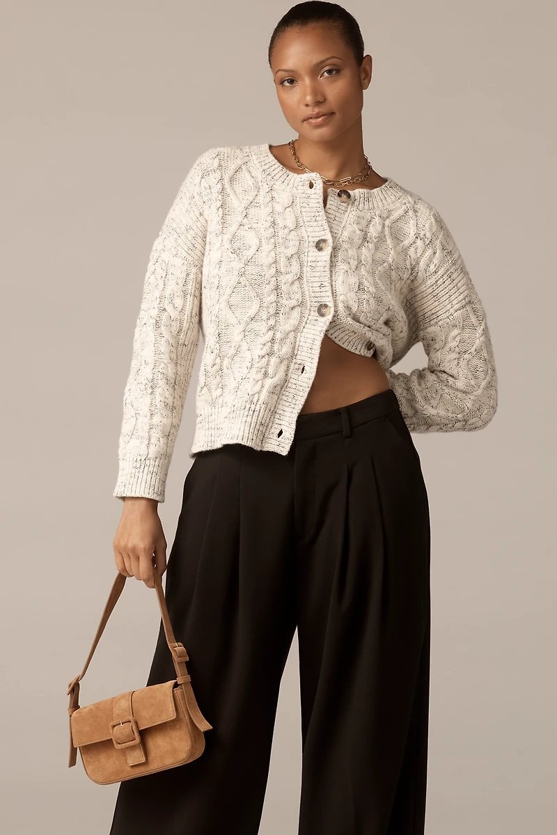 Maeve Wool Blend Cable-Knit Cardigan Sweater