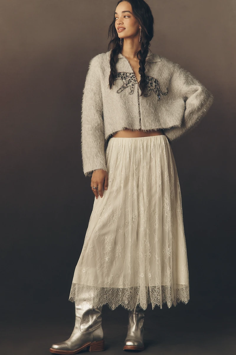 Pilcro Embellished Tiger Cardigan Sweater