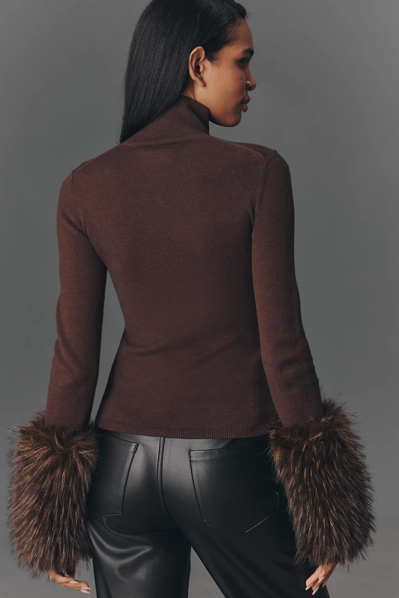 APPARIS Aspen Faux-Fur Cuff Turtleneck Sweater