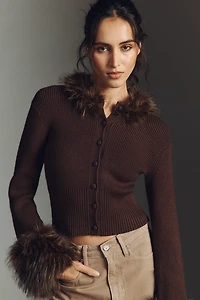 APPARIS Rosa Pluche™ Faux-Fur Trim Cardigan Sweater