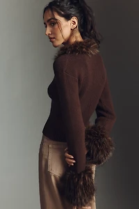 APPARIS Rosa Pluche™ Faux-Fur Trim Cardigan Sweater