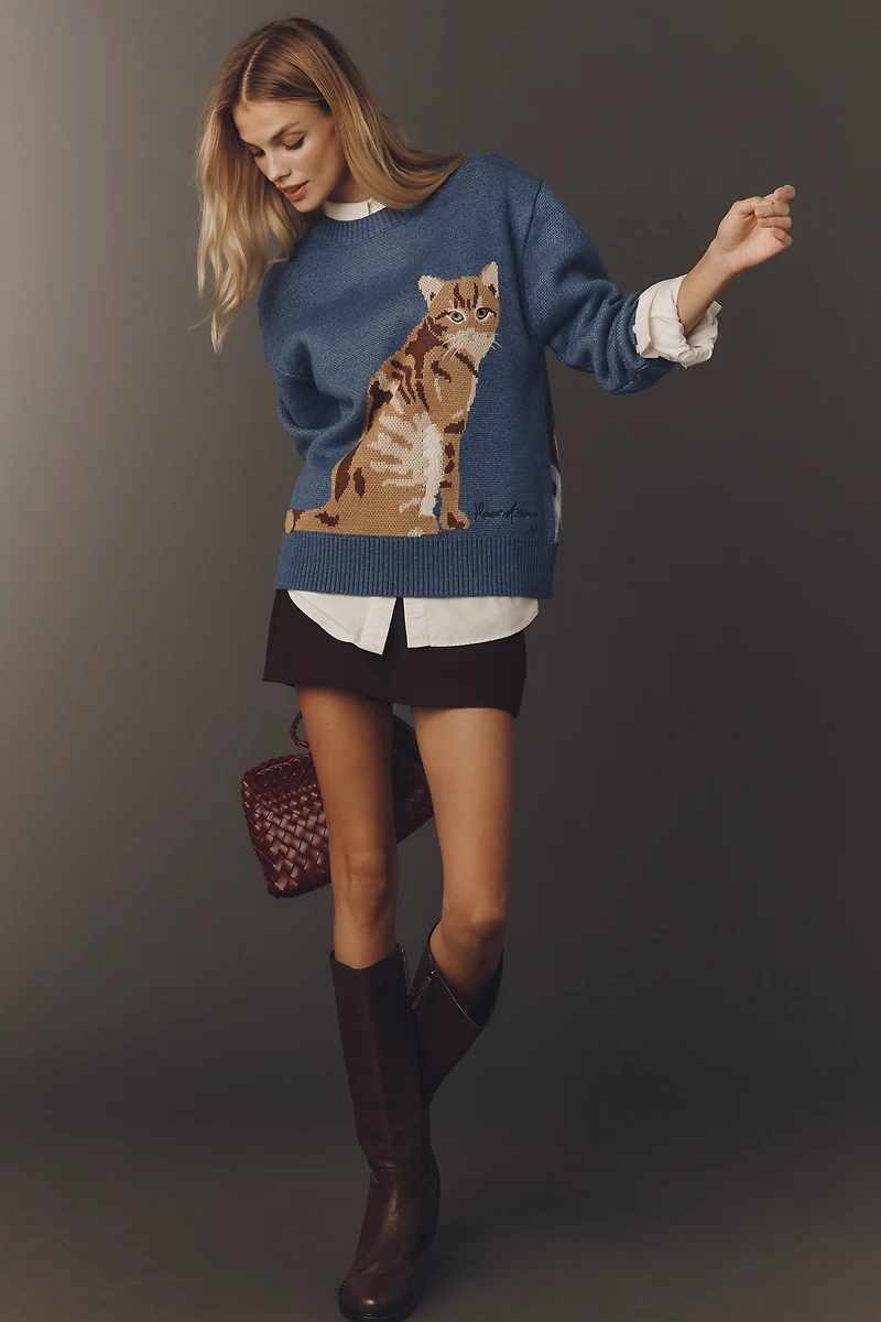 House Of Sunny The Ginger Cat Crew-Neck Crop Sweatshirt