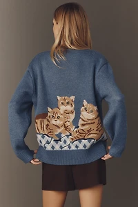 House Of Sunny The Ginger Cat Crew-Neck Crop Sweatshirt