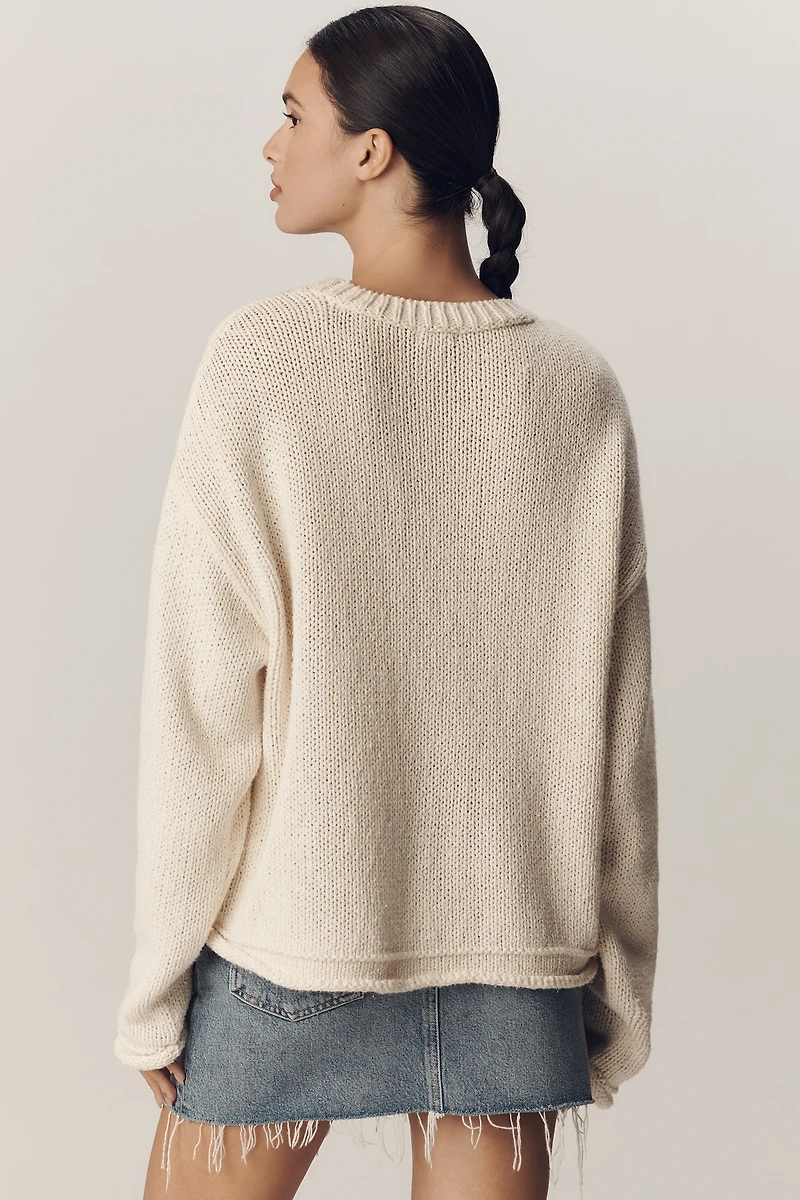 Pilcro Cotton Oversized Roll-Hem Pullover Sweater