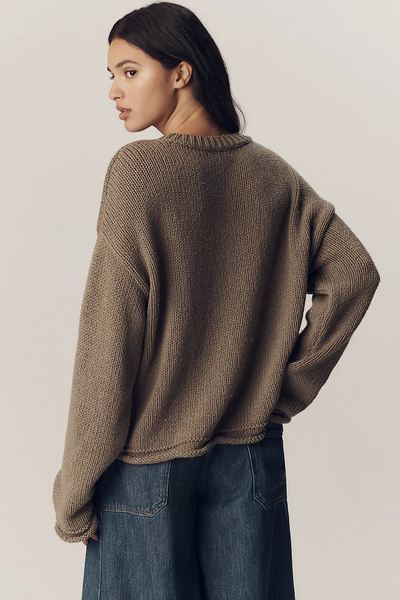 Pilcro Cotton Oversized Roll-Hem Pullover Sweater