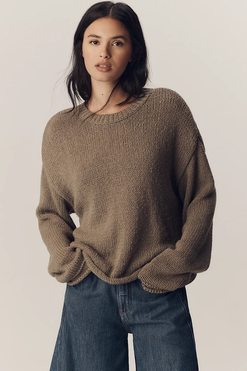Pilcro Cotton Oversized Roll-Hem Pullover Sweater