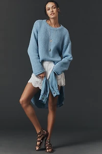 Pilcro Cotton Oversized Roll-Hem Pullover Sweater