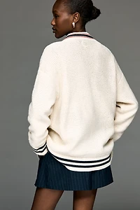 Maeve Sporty Tipped V-Neck Cardigan Sweater