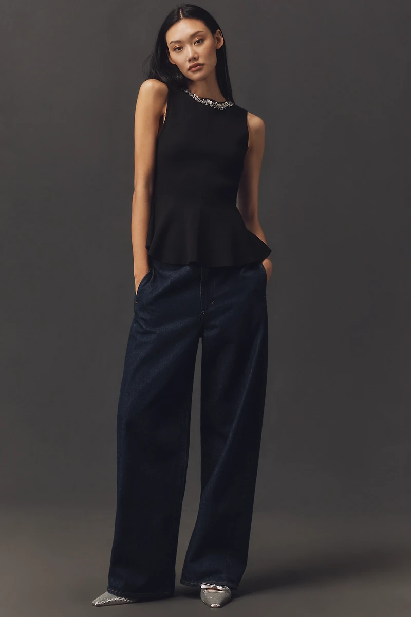Endless Rose Jewel-Trim Peplum Sweater Tank