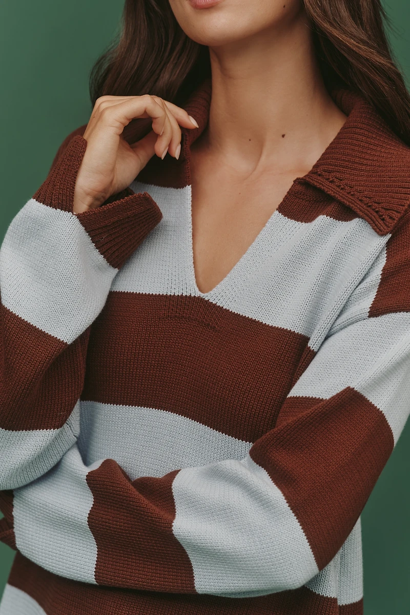 English Factory Stripe Polo Sweater