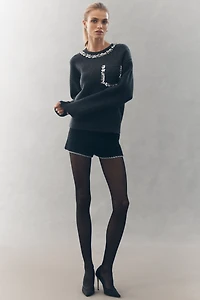 Endless Rose Crew-Neck Embellished Pocket Sweater