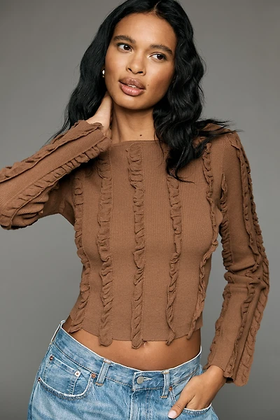 Endless Rose Ruffled Crew-Neck Sweater
