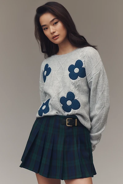 The Gracey Cable Floral Pullover Sweater by Maeve