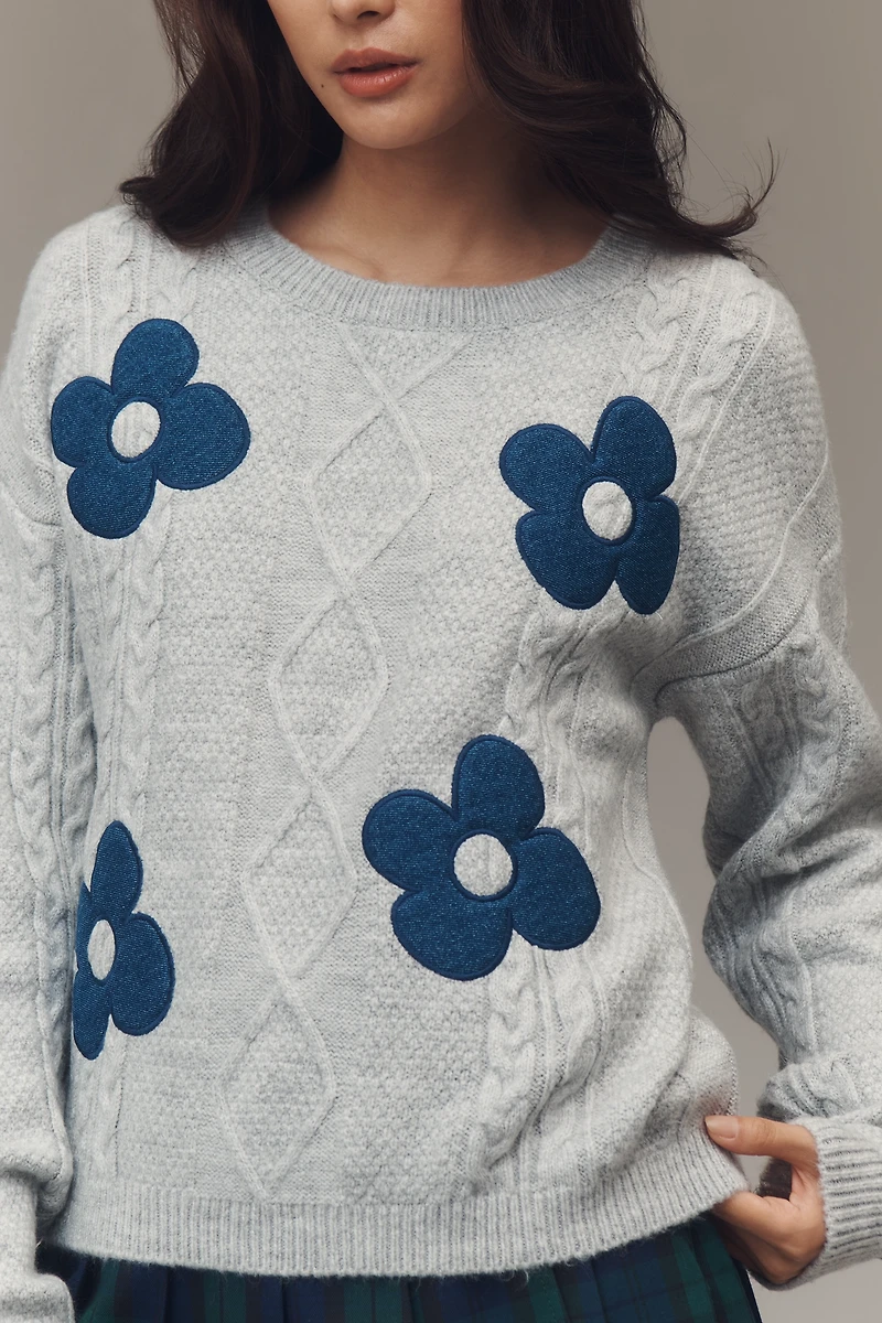 The Gracey Cable Floral Pullover Sweater by Maeve