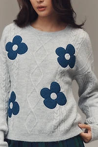 The Gracey Cable Floral Pullover Sweater by Maeve