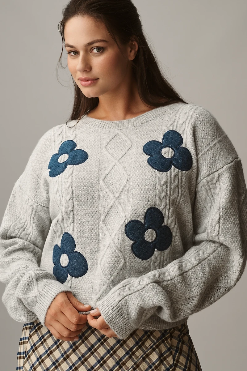 The Gracey Cable Floral Pullover Sweater by Maeve