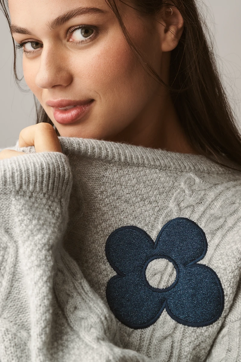 The Gracey Cable Floral Pullover Sweater by Maeve