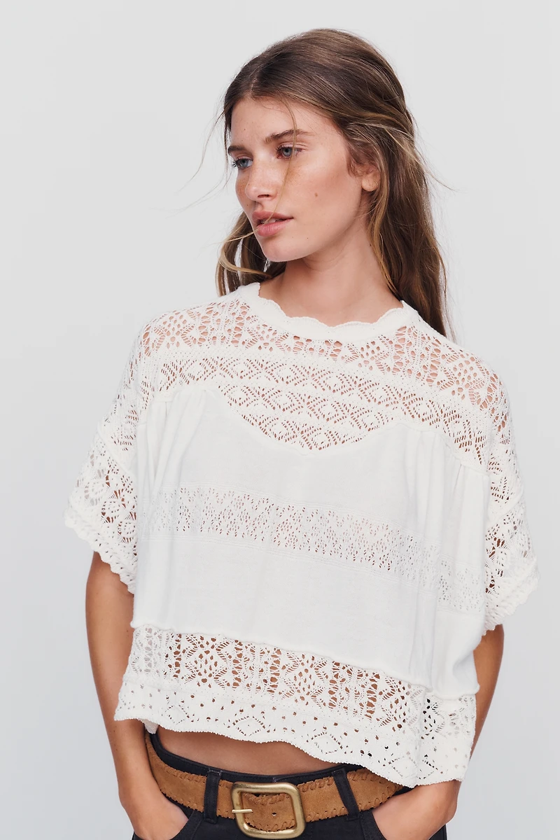 By Anthropologie Sheer Mock Neck Boxy Top