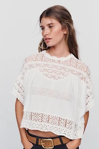 By Anthropologie Sheer Mock Neck Boxy Top