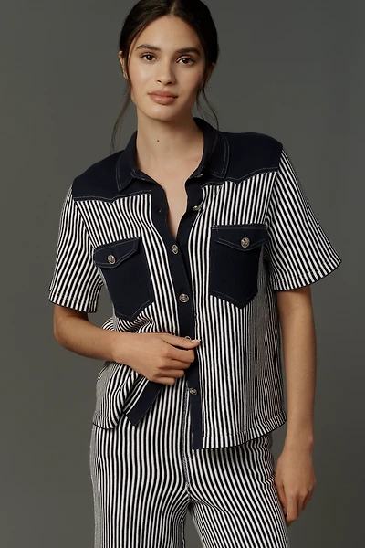 Happy Sheep Short-Sleeve Denim Buttondown Sweater
