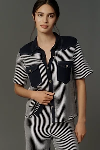 Happy Sheep Short-Sleeve Denim Buttondown Sweater