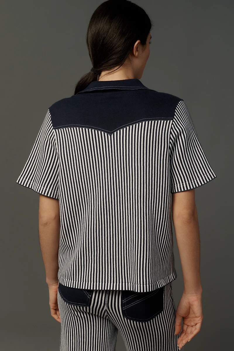 Happy Sheep Short-Sleeve Denim Buttondown Sweater