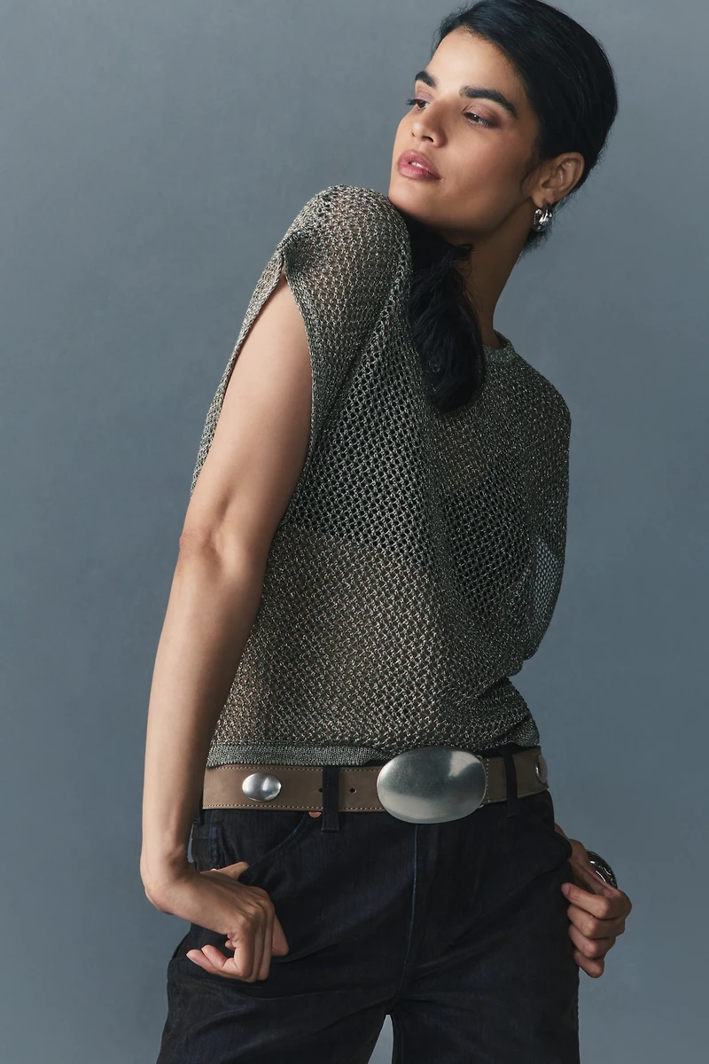 By Anthropologie Mesh Knit Metallic Tank Top