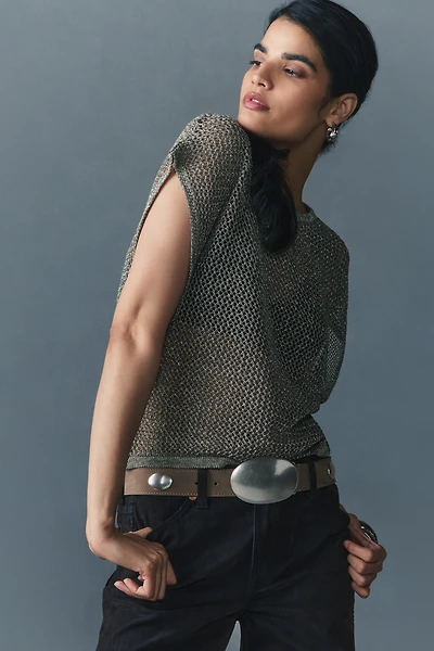 By Anthropologie Mesh Knit Metallic Tank Top