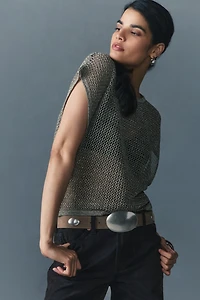 By Anthropologie Mesh Knit Metallic Tank Top