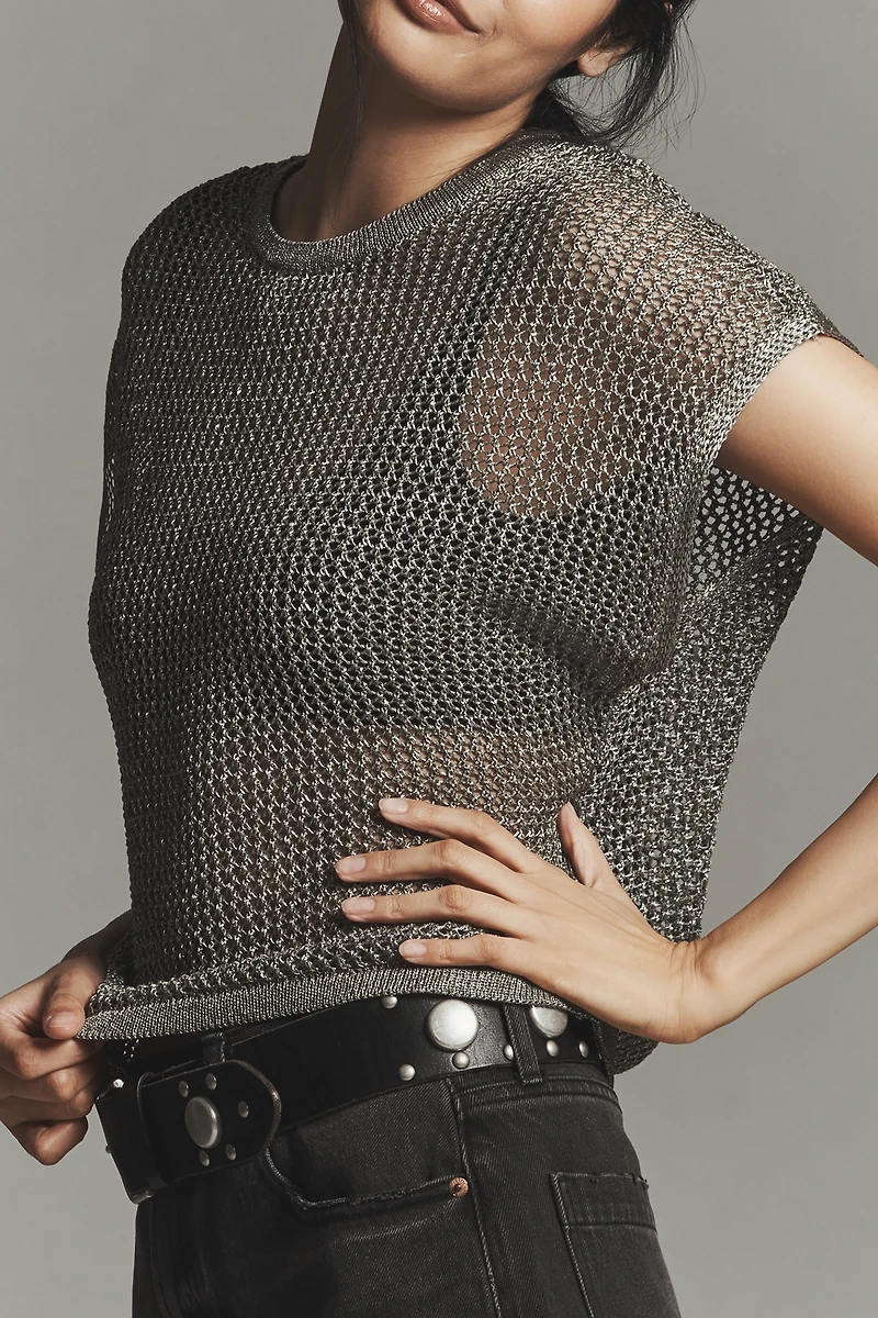 By Anthropologie Mesh Knit Metallic Tank Top