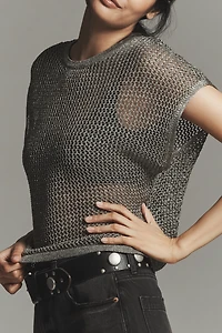 By Anthropologie Mesh Knit Metallic Tank Top