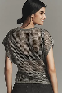By Anthropologie Mesh Knit Metallic Tank Top