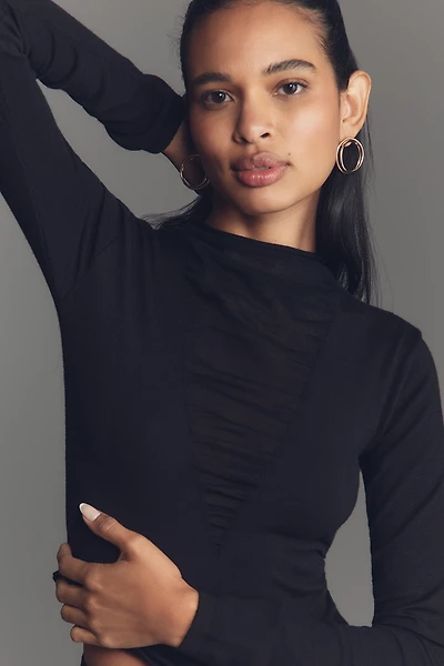 By Anthropologie Fitted Sheer-Panel Sweater