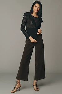 Maeve Sheer Ruffled Fitted Crewneck Sweater