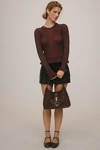 By Anthropologie Sheer Ruffle Hem Pullover Sweater