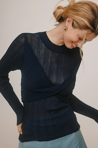 By Anthropologie Sheer Twist-Front Sweater