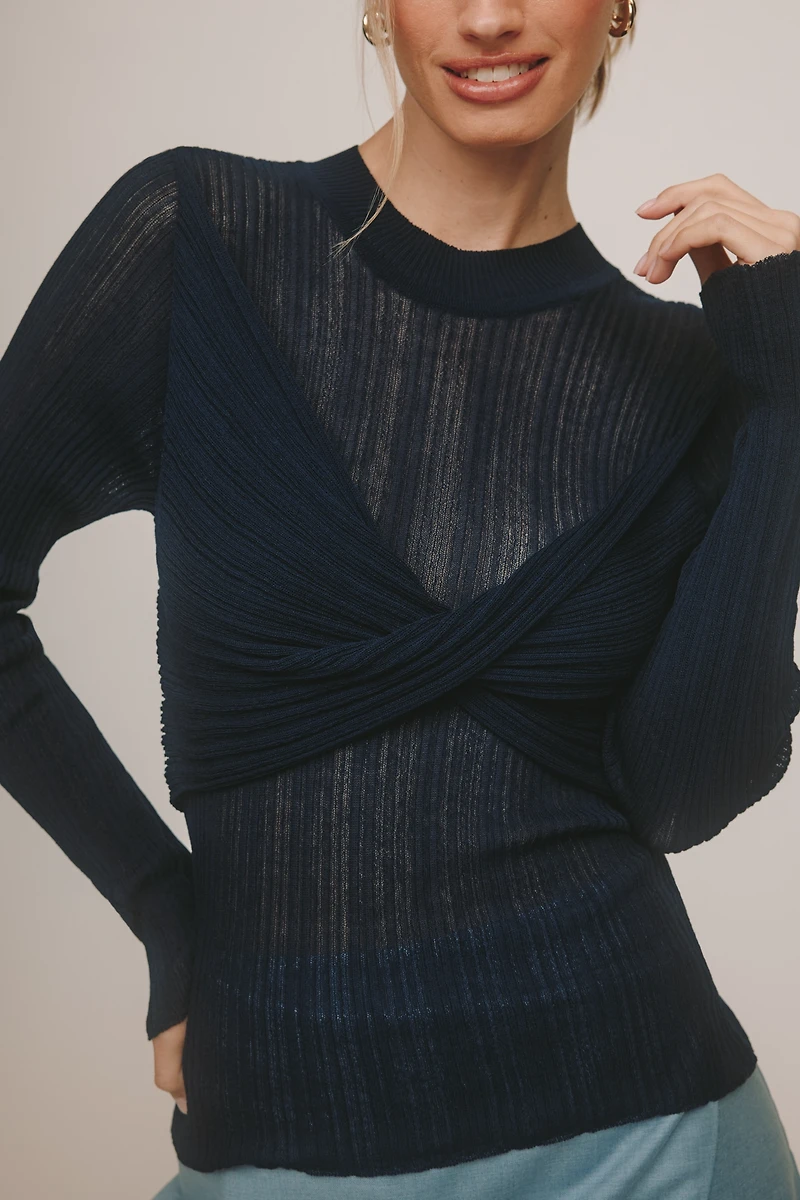 By Anthropologie Sheer Twist-Front Sweater