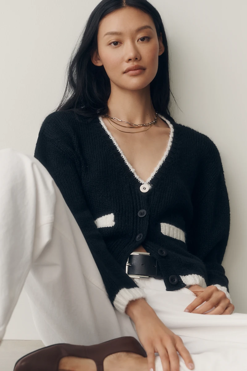 Maeve Tipped Crew-Neck Cardigan Sweater