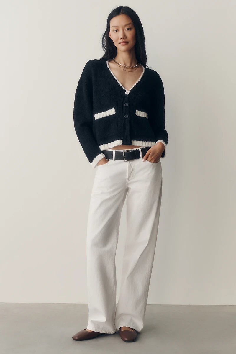 Maeve Tipped Crew-Neck Cardigan Sweater