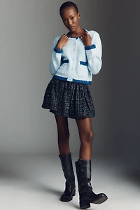 Maeve Tipped Crew-Neck Cardigan Sweater