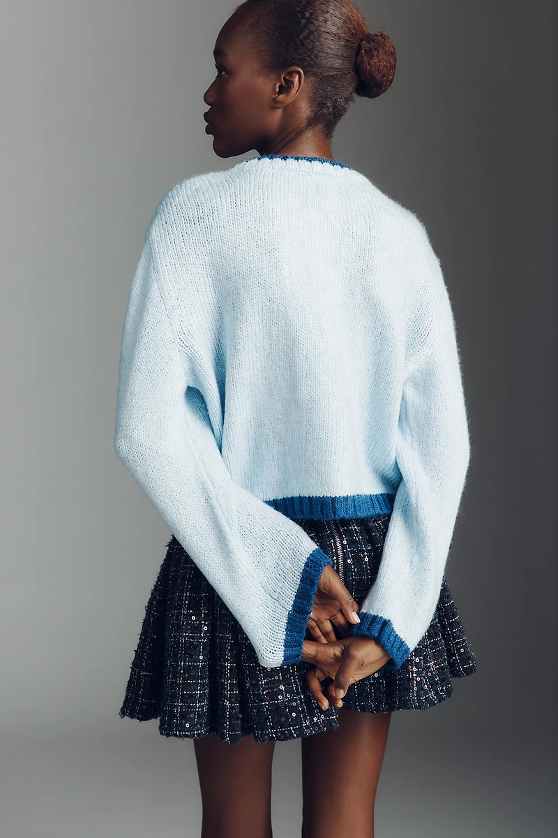 Maeve Tipped Crew-Neck Cardigan Sweater