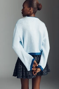 Maeve Tipped Crew-Neck Cardigan Sweater