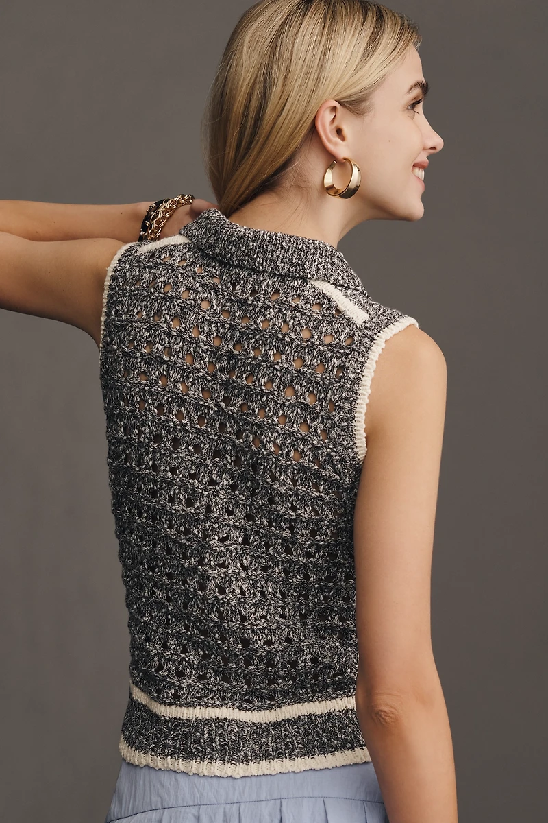 Central Park West Collared Open-Knit Sweater Tank
