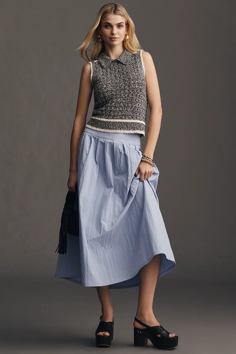 Central Park West Collared Open-Knit Sweater Tank