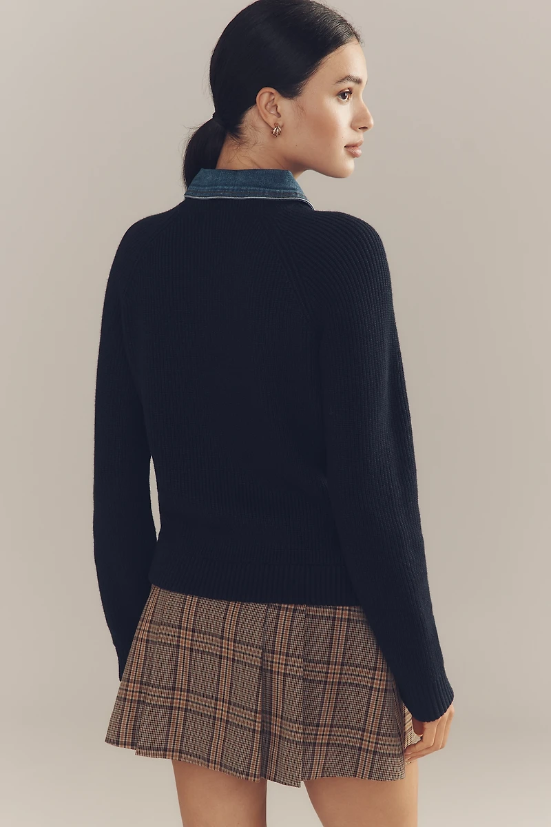 By Anthropologie Denim-Collar Polo Sweater