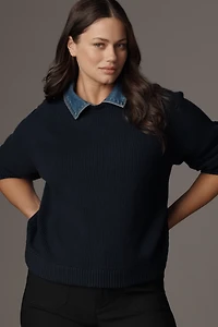 By Anthropologie Denim-Collar Polo Sweater